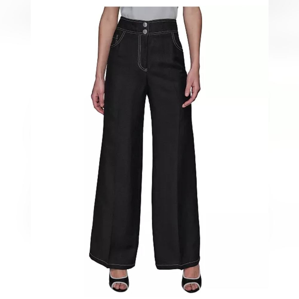 Karl Lagerfeld Black Wide Leg Pants with Contrast Stitching New Size 14